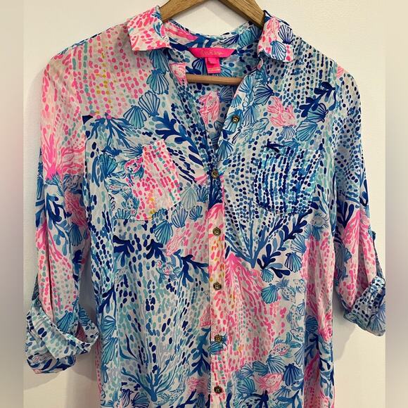 Lilly Pulitzer Natalie Shirtdress Cover Up in Sway with Me XXS - Picture 3 of 11